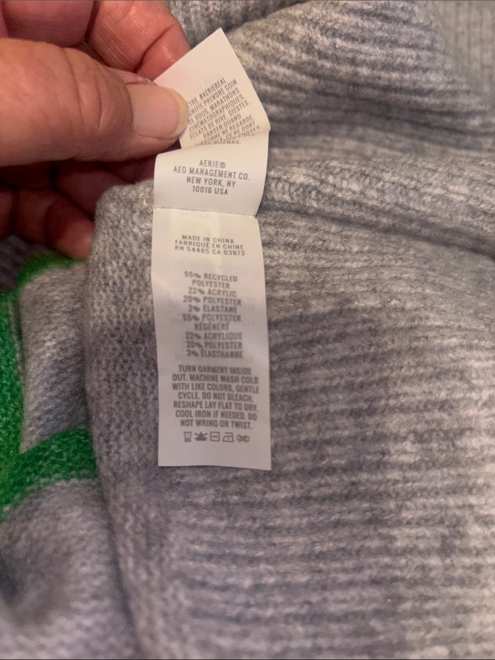 Aerie Crewneck Oversized Soft Grey Sweater with Green Stripes Size Large - Picture 9 of 9